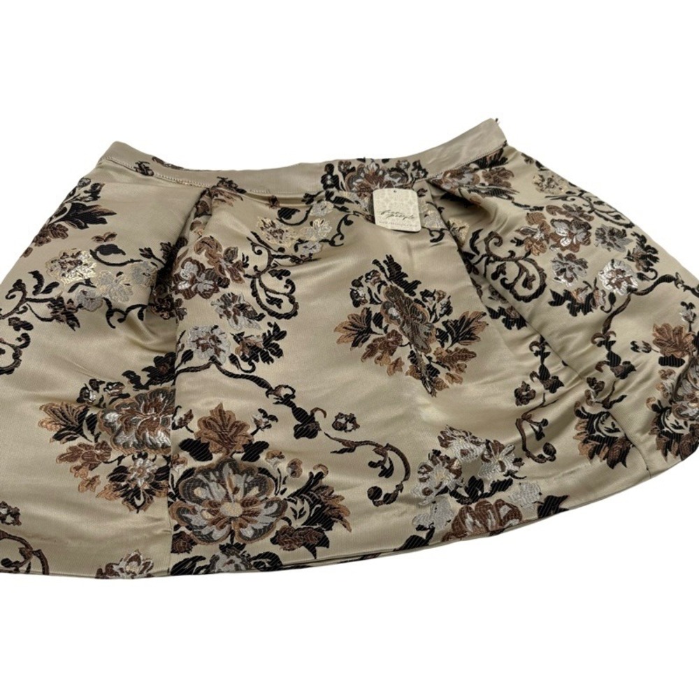 FREE PEOPLE NEW 12 Benjamina Satin Mini Skirt Champagne Floral Brocade Metallic - Picture 4 of 12
